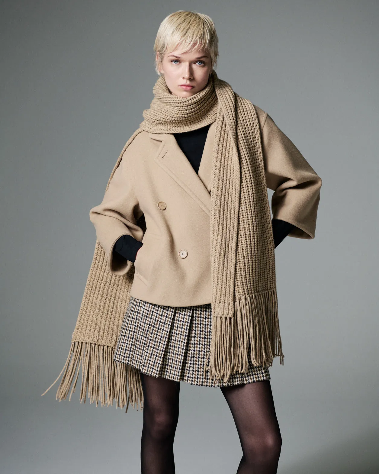 Wool Blend Car Coat with Bracelet Sleeves